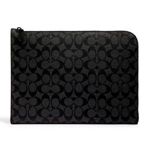 NEW Coach Black L Zip Portfolio Monogram Signature Canvas Clutch Bag